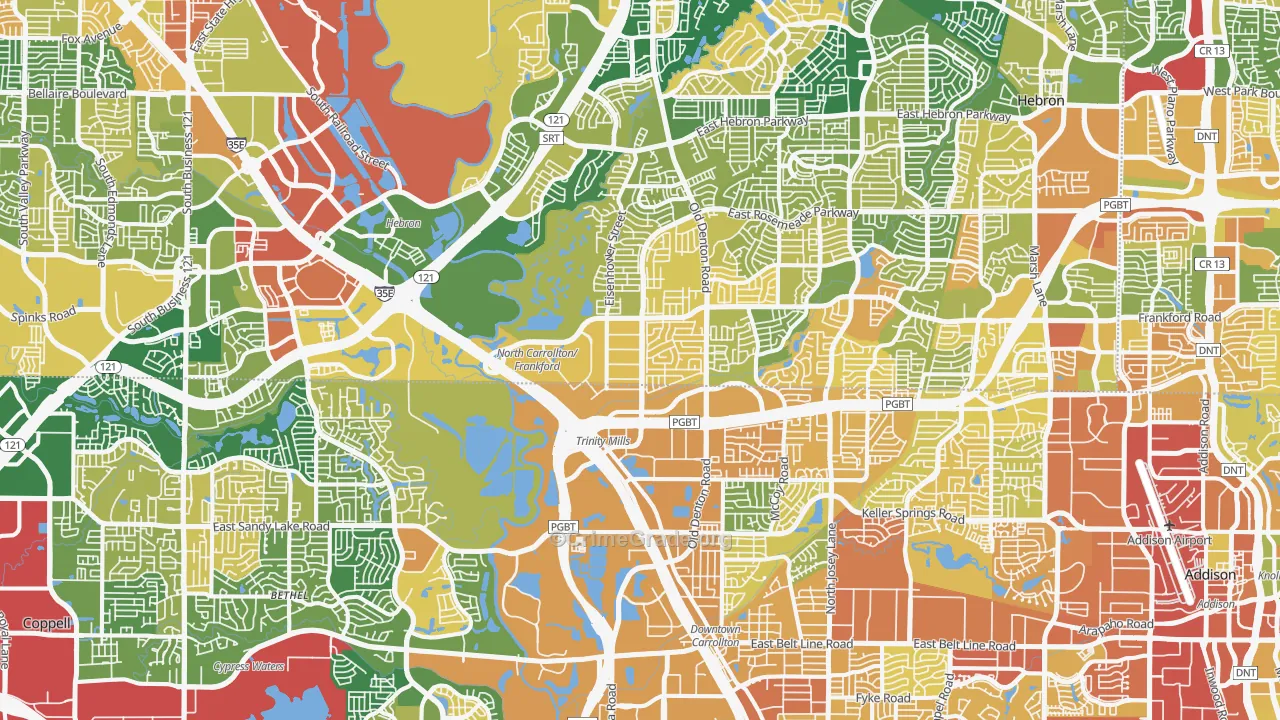 Northwest Dallas, Dallas, TX Map of Robbery Rates