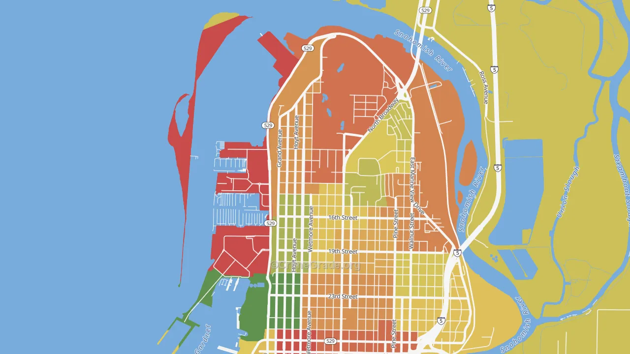 Northwest Everett, Everett, WA Map of Robbery Rates