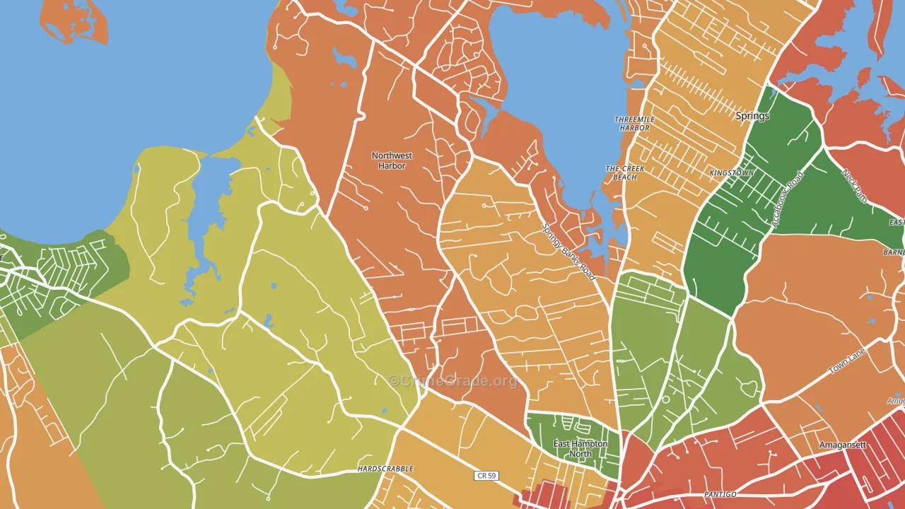 Northwest Harbor, NY Map of Robbery Rates