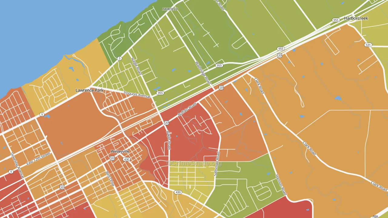 Northwest Harborcreek, PA Map of Robbery Rates