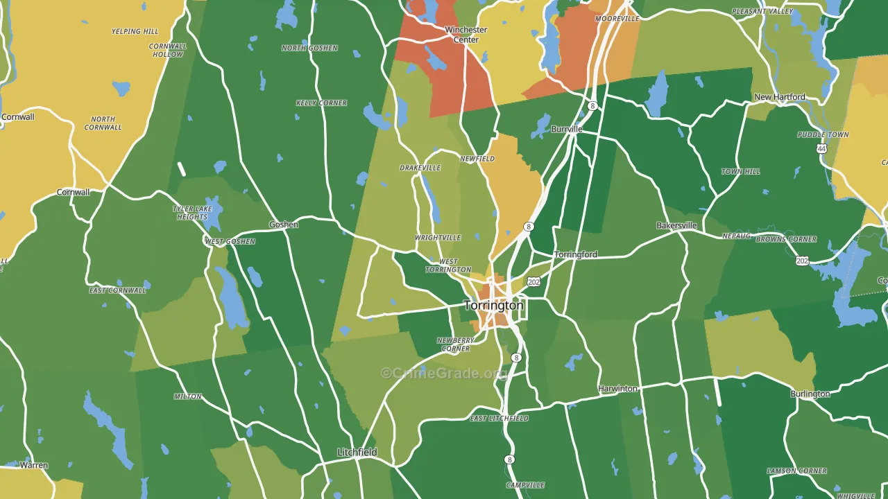 Northwest Hills Planning Region, CT Map of Robbery Rates