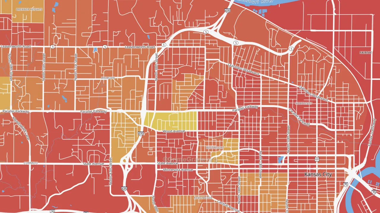 Northwest, Kansas City, KS Map of Robbery Rates