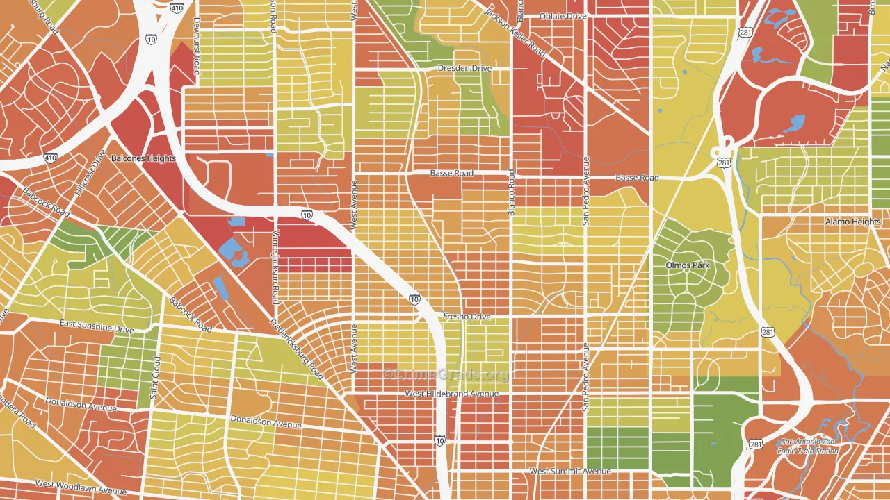 Northwest Los Angeles Heights, San Antonio, TX Map of Robbery Rates