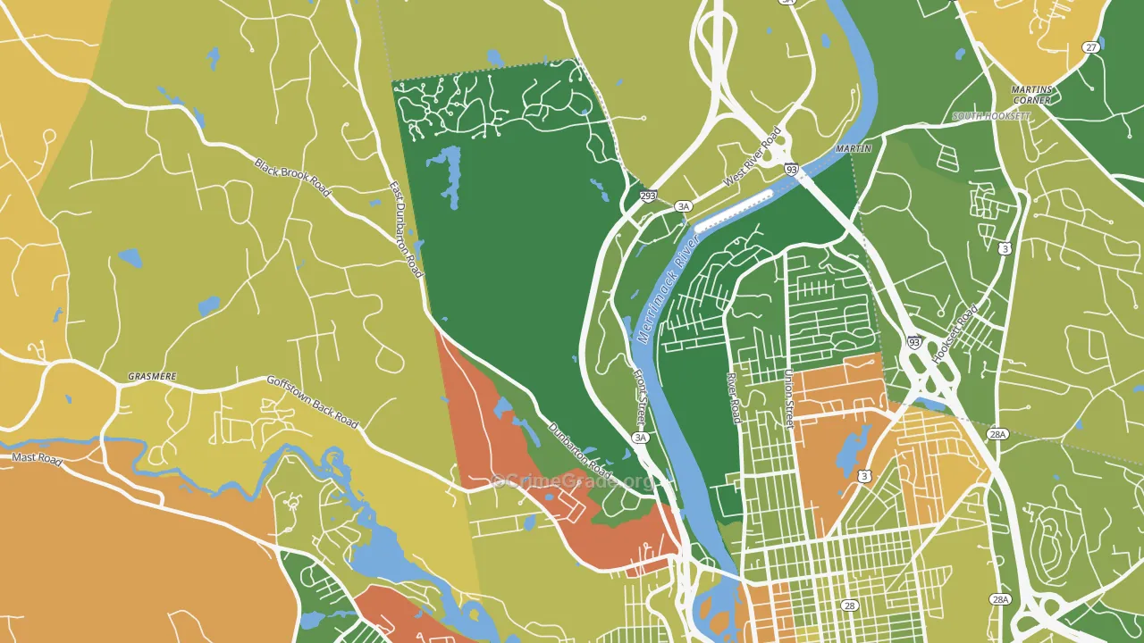 Northwest, Manchester, NH Map of Robbery Rates