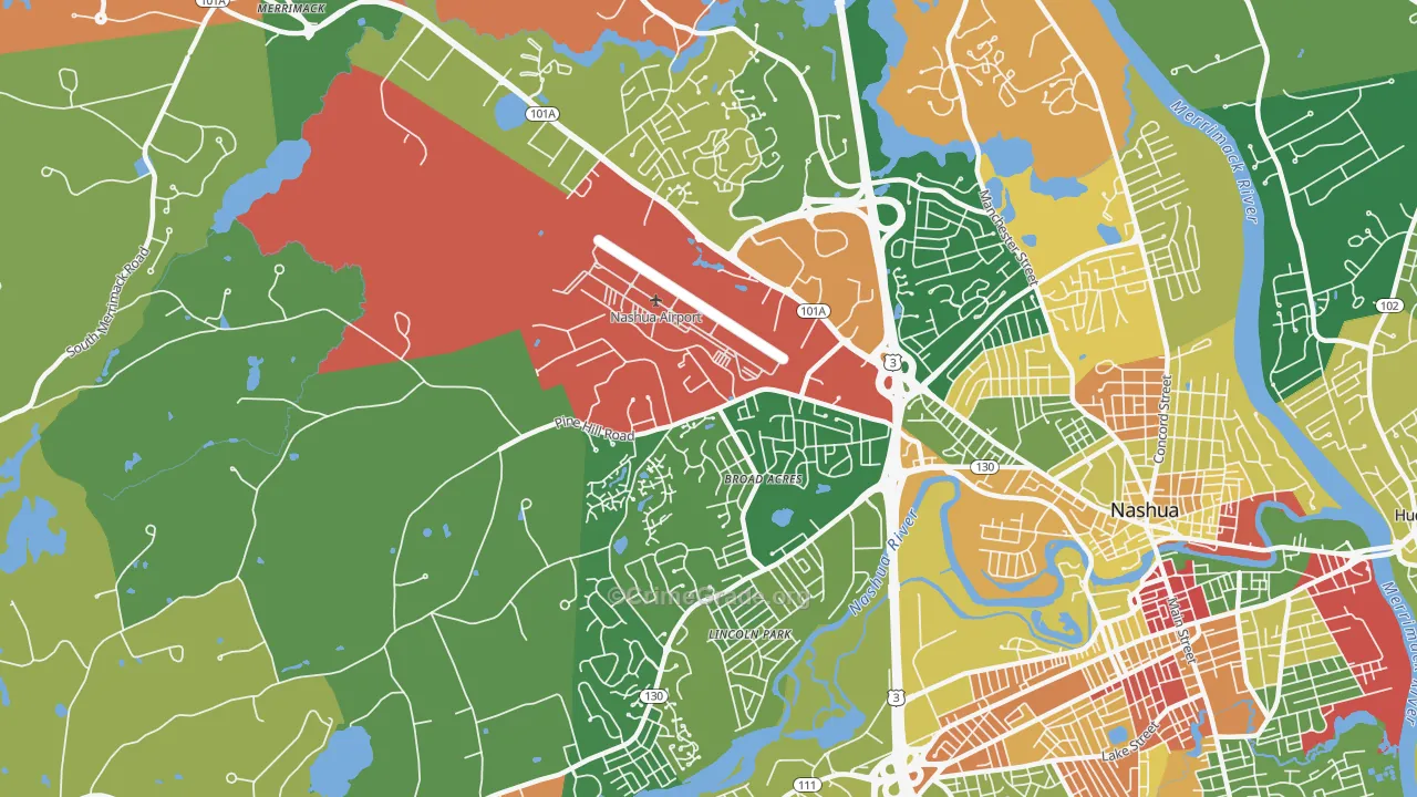 Northwest Nashua, Nashua, NH Map of Robbery Rates