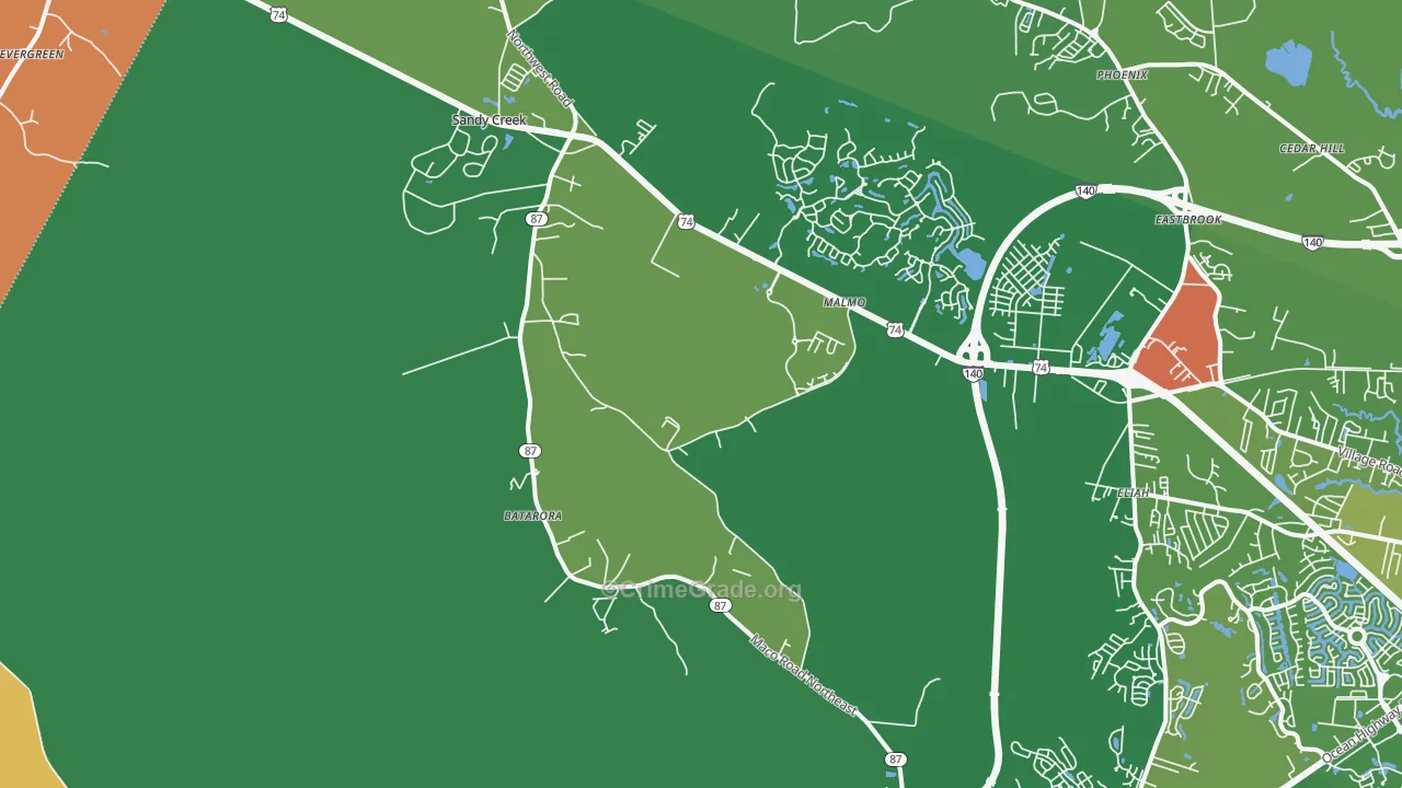 Northwest, NC Map of Robbery Rates