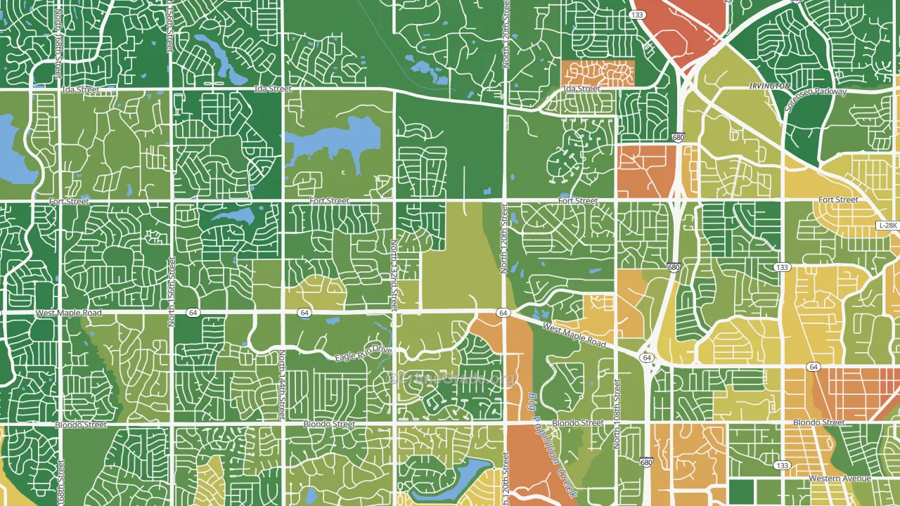 Northwest Omaha, Omaha, NE Map of Robbery Rates