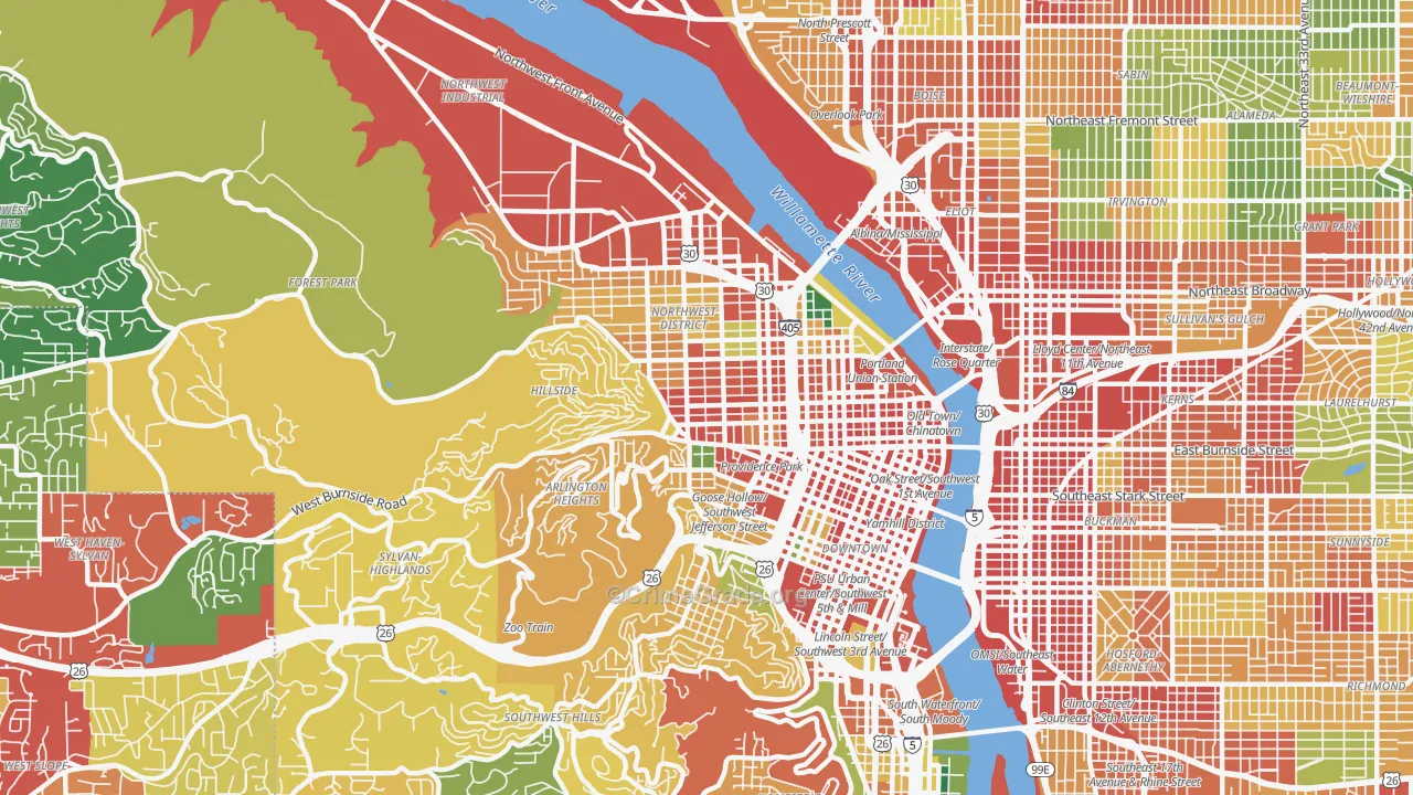 Northwest, Portland, OR Map of Robbery Rates