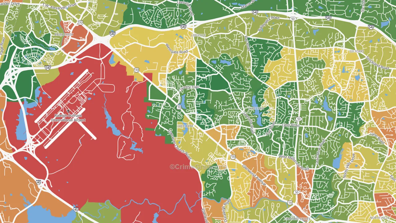 Northwest Raleigh, Raleigh, NC Map of Robbery Rates