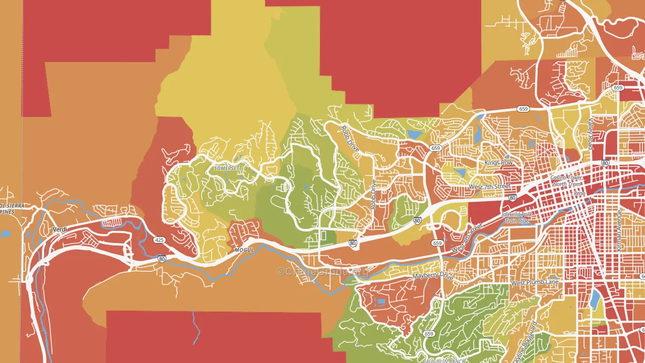 Northwest, Reno, NV Map of Robbery Rates