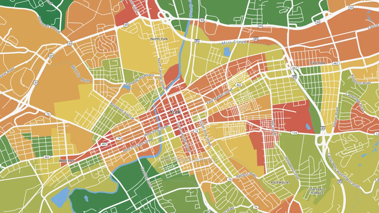 Northwest Triangle, York, PA Map of Robbery Rates