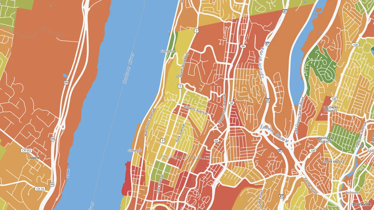 Northwest Yonkers, Yonkers, NY Map of Robbery Rates