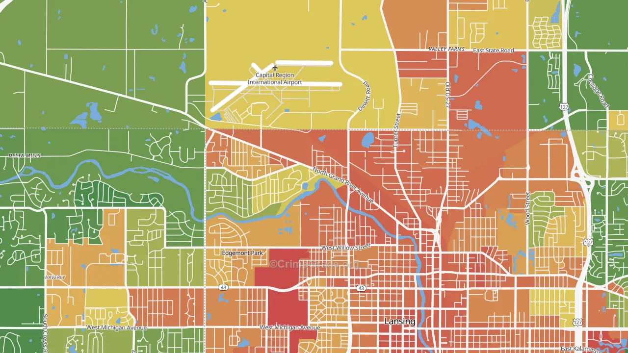 Northwestside, Lansing, MI Map of Robbery Rates