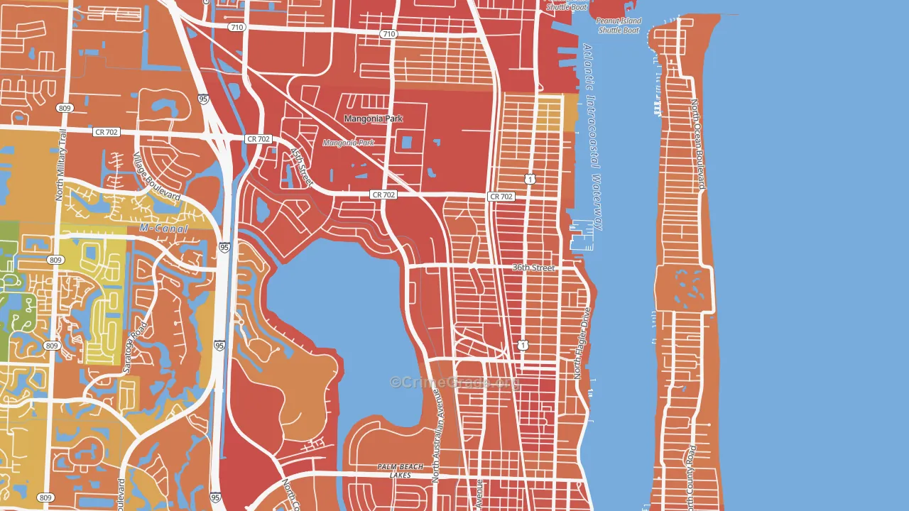 Northwood Hills, West Palm Beach, FL Map of Robbery Rates