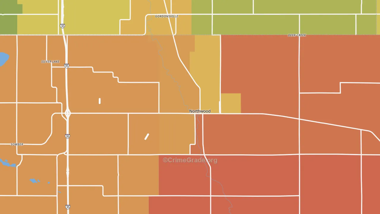 Northwood, IA Map of Robbery Rates