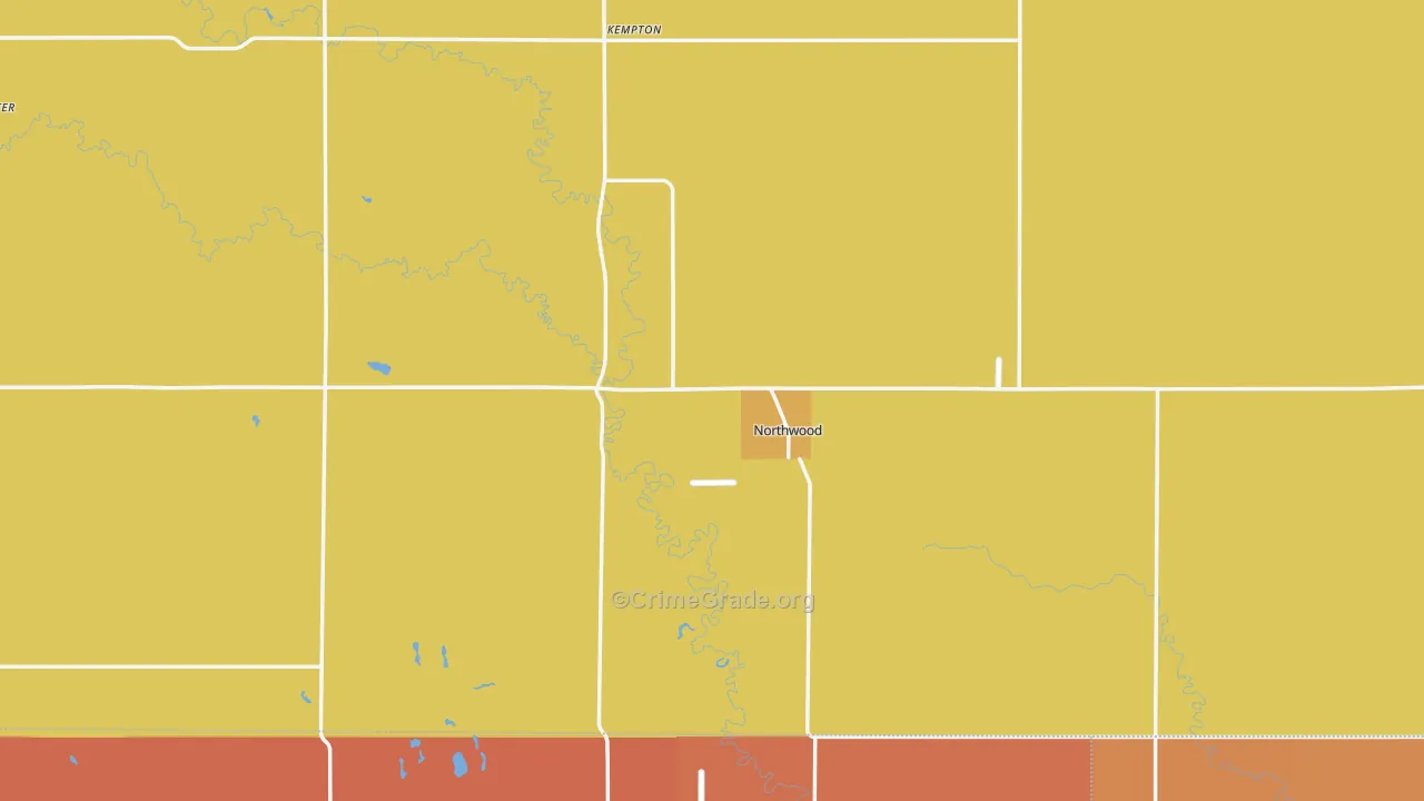 Northwood, ND Map of Robbery Rates