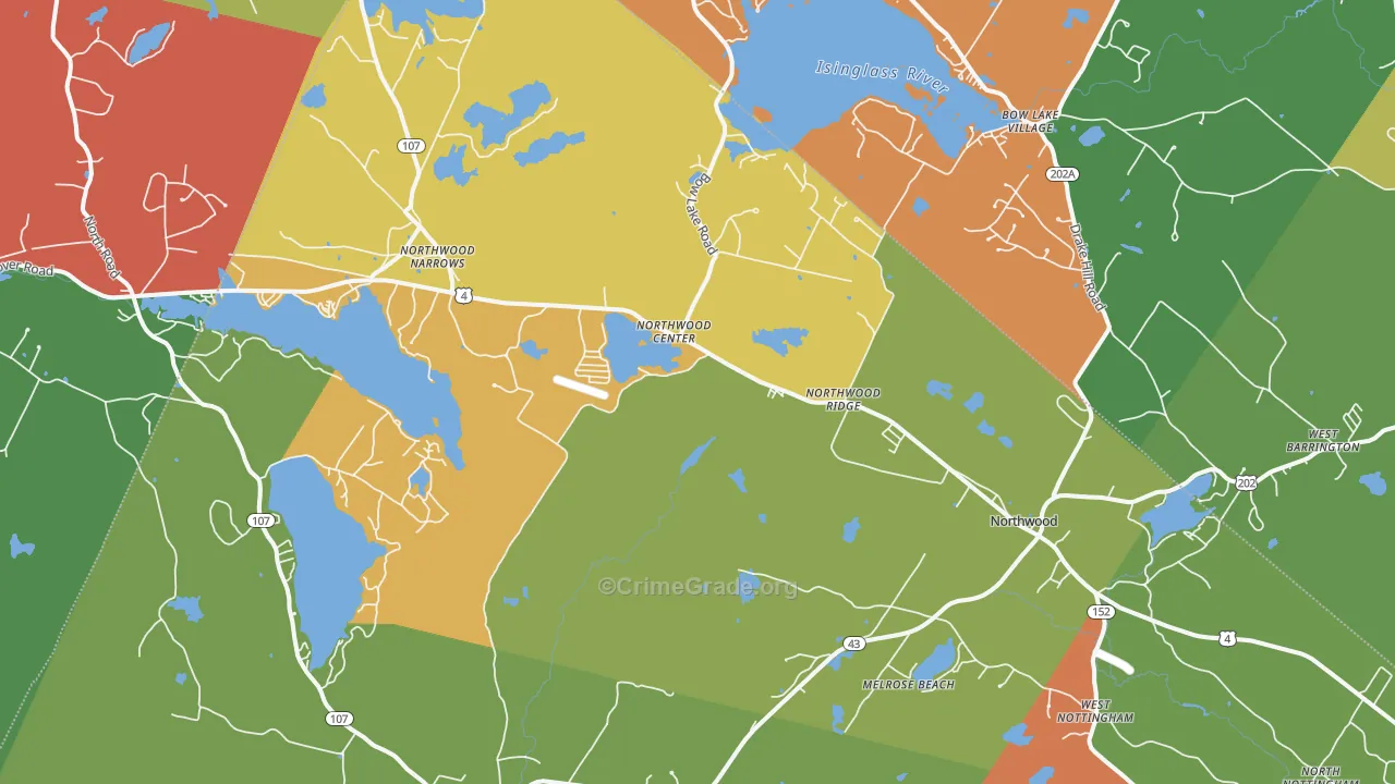 Northwood, NH Map of Robbery Rates