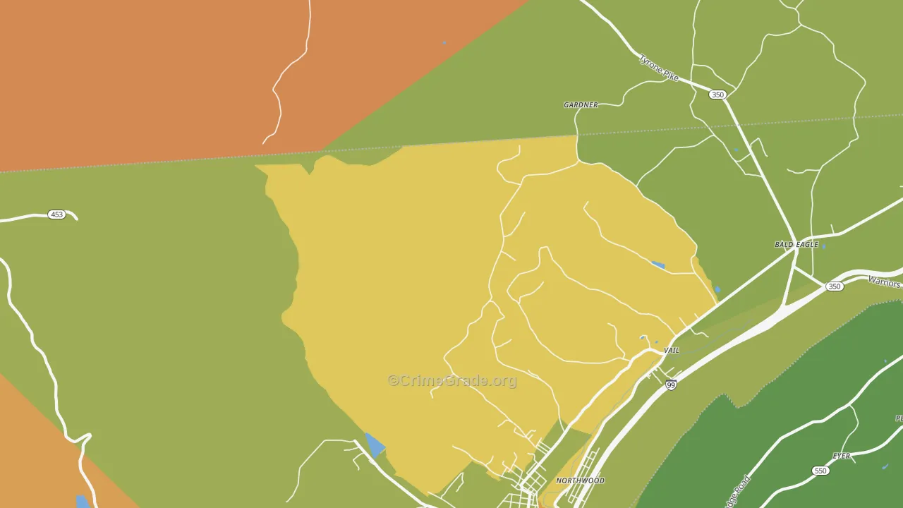 Northwood, PA Map of Robbery Rates