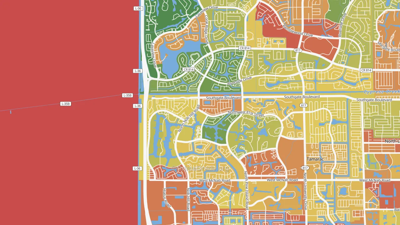 Northwood, Tamarac, FL Map of Robbery Rates
