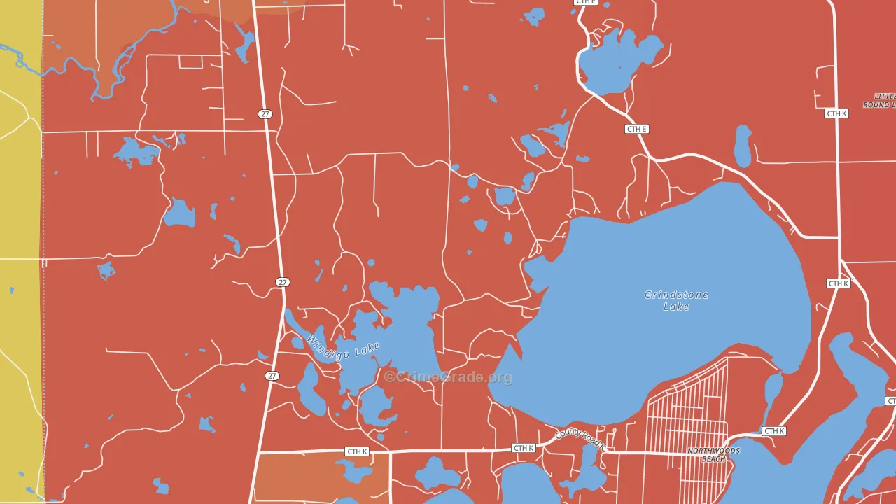 Northwoods Beach, WI Map of Robbery Rates