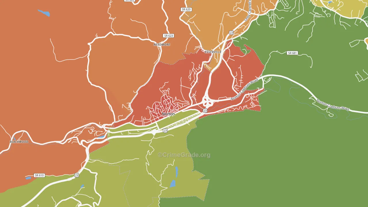 Norton City, VA Map of Robbery Rates