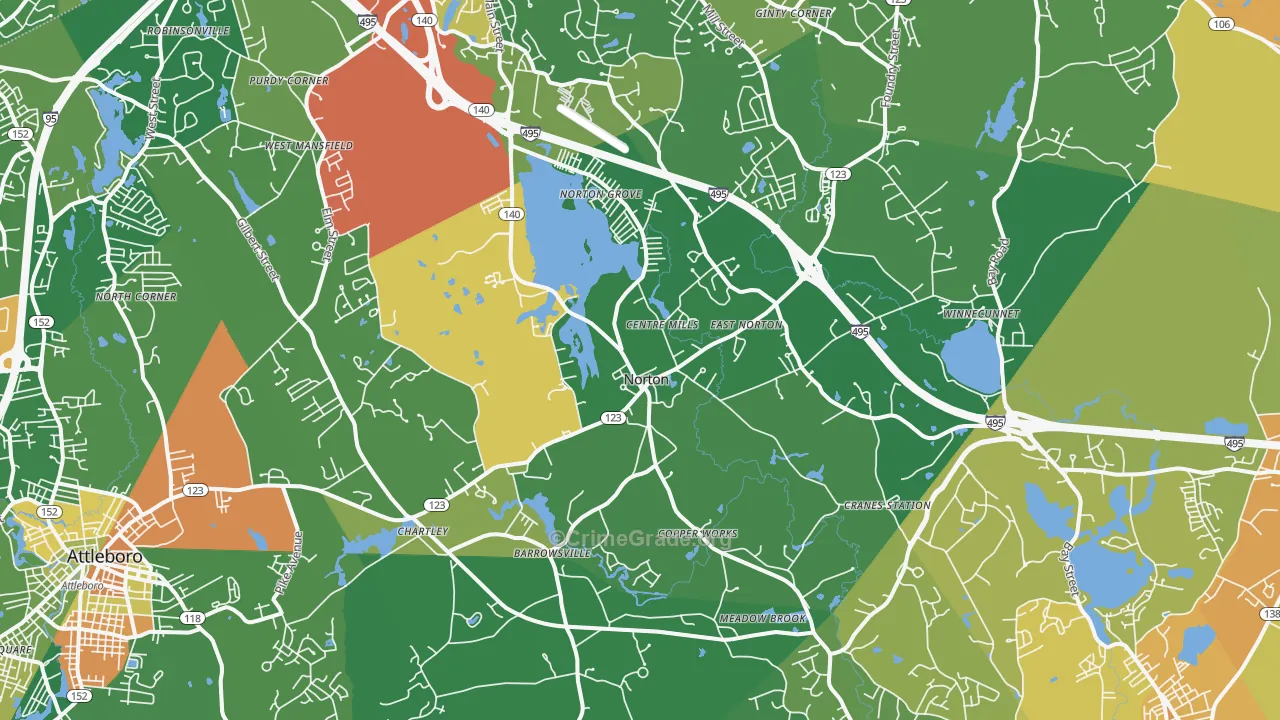 Norton, MA Map of Robbery Rates