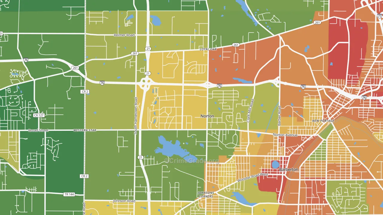 Norton, OH Map of Robbery Rates