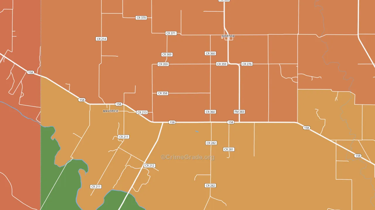 Norton, TX Map of Robbery Rates