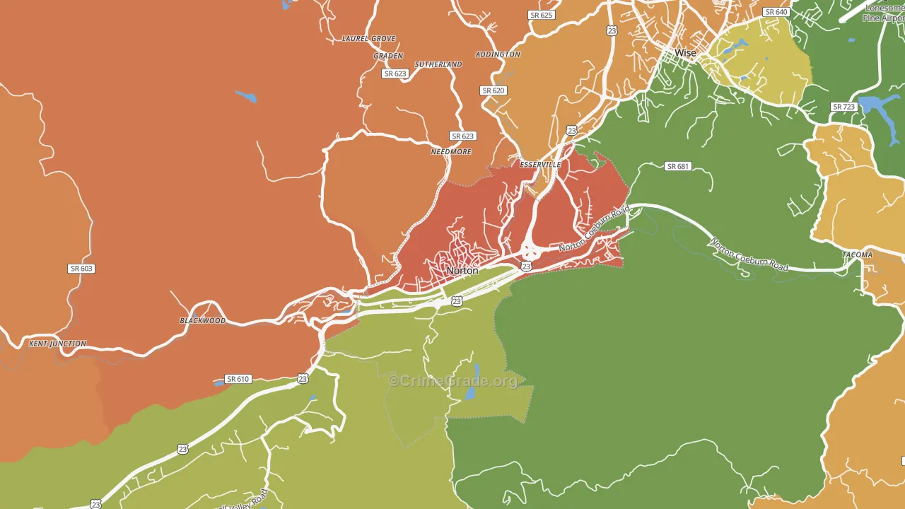 Norton, VA Map of Robbery Rates