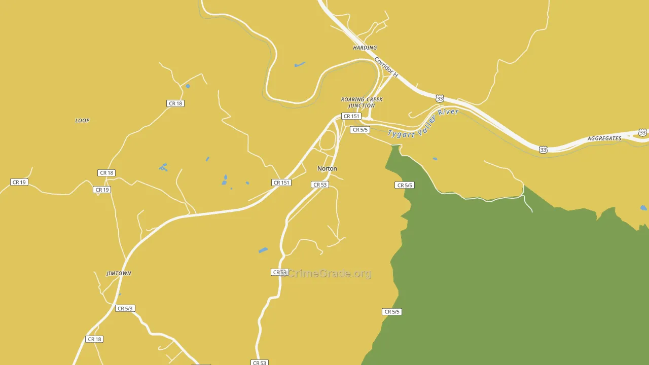 Norton, WV Map of Robbery Rates
