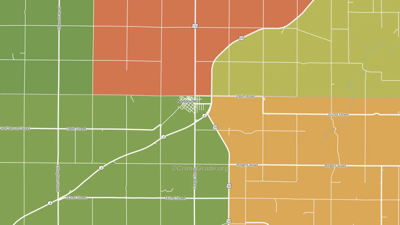 Nortonville, KS Map of Robbery Rates