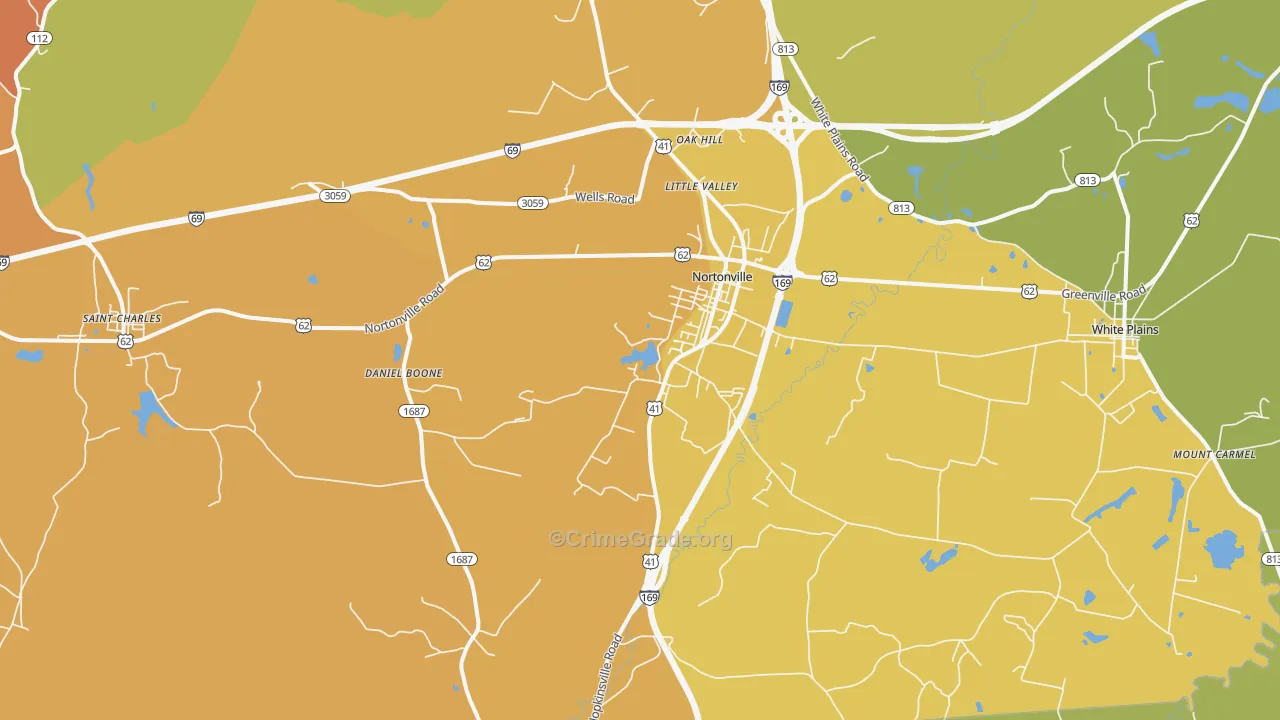 Nortonville, KY Map of Robbery Rates