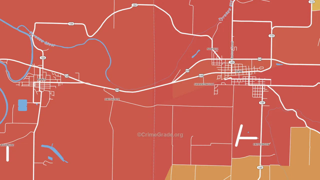 Norvell, AR Map of Robbery Rates