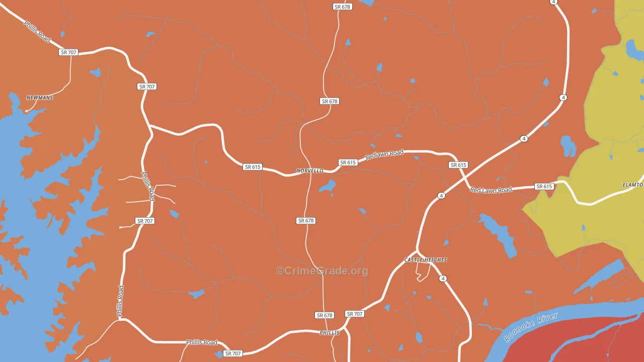 Norvello, VA Map of Robbery Rates