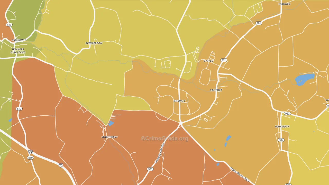 Norvelt, PA Map of Robbery Rates
