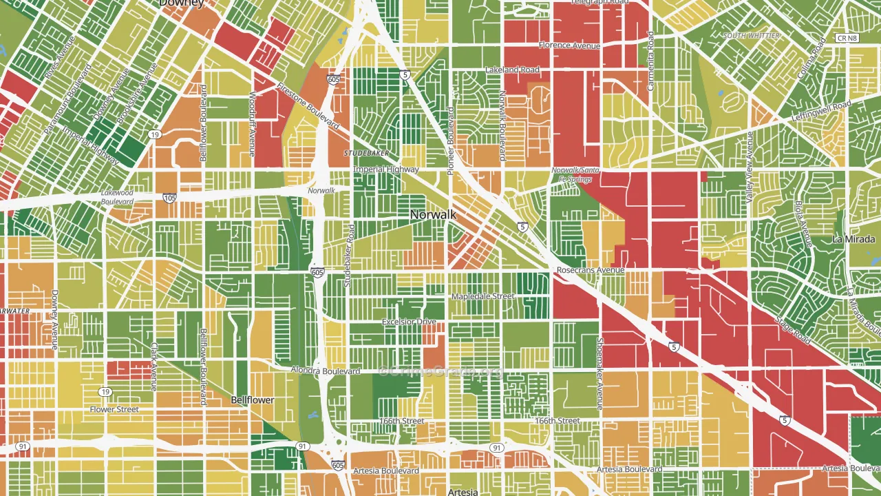 Norwalk, CA Map of Robbery Rates