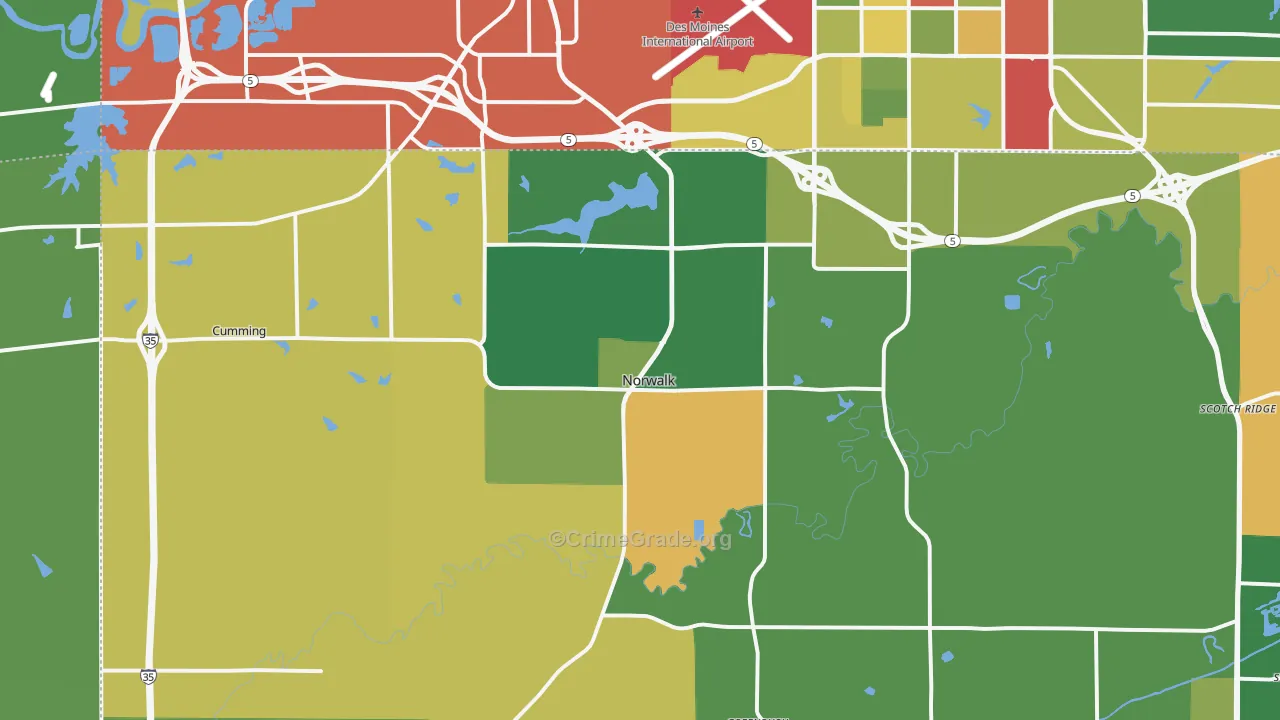 Norwalk, IA Map of Robbery Rates