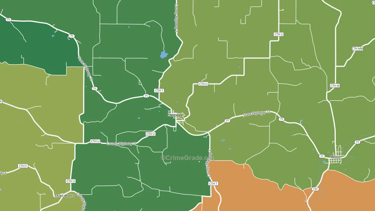 Norwalk, WI Map of Robbery Rates