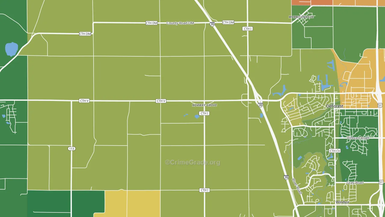 Norway Grove, WI Map of Robbery Rates