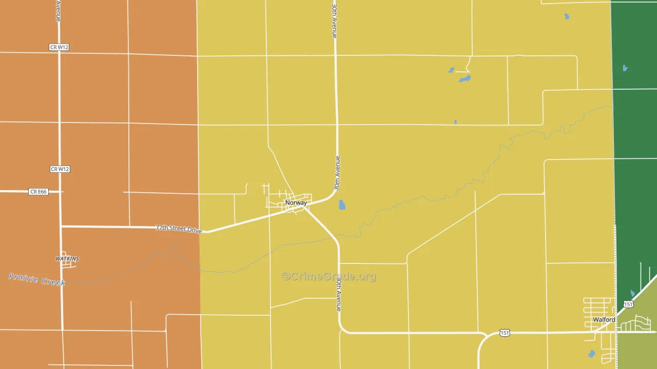 Norway, IA Map of Robbery Rates