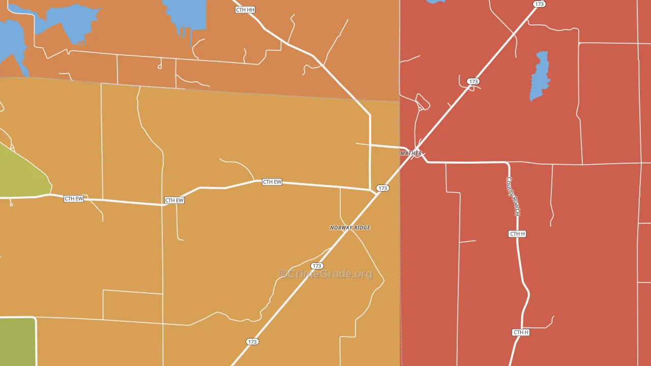 Norway Ridge, WI Map of Robbery Rates