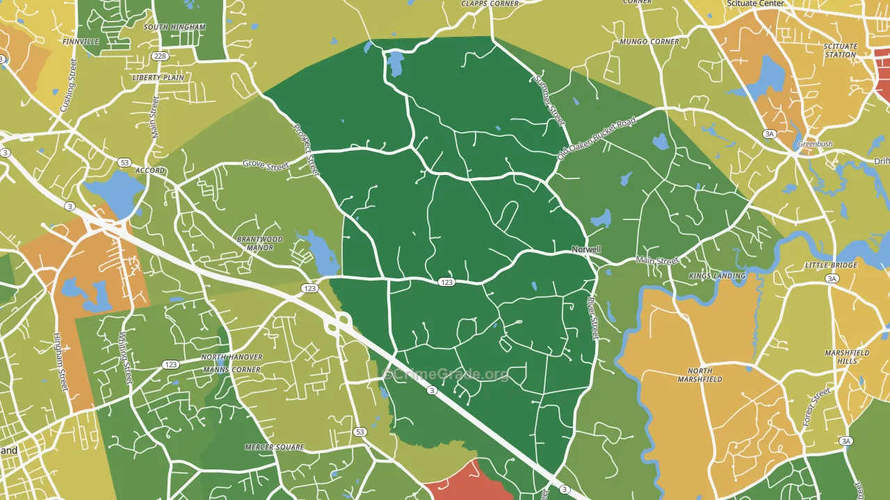 Norwell, MA Map of Robbery Rates