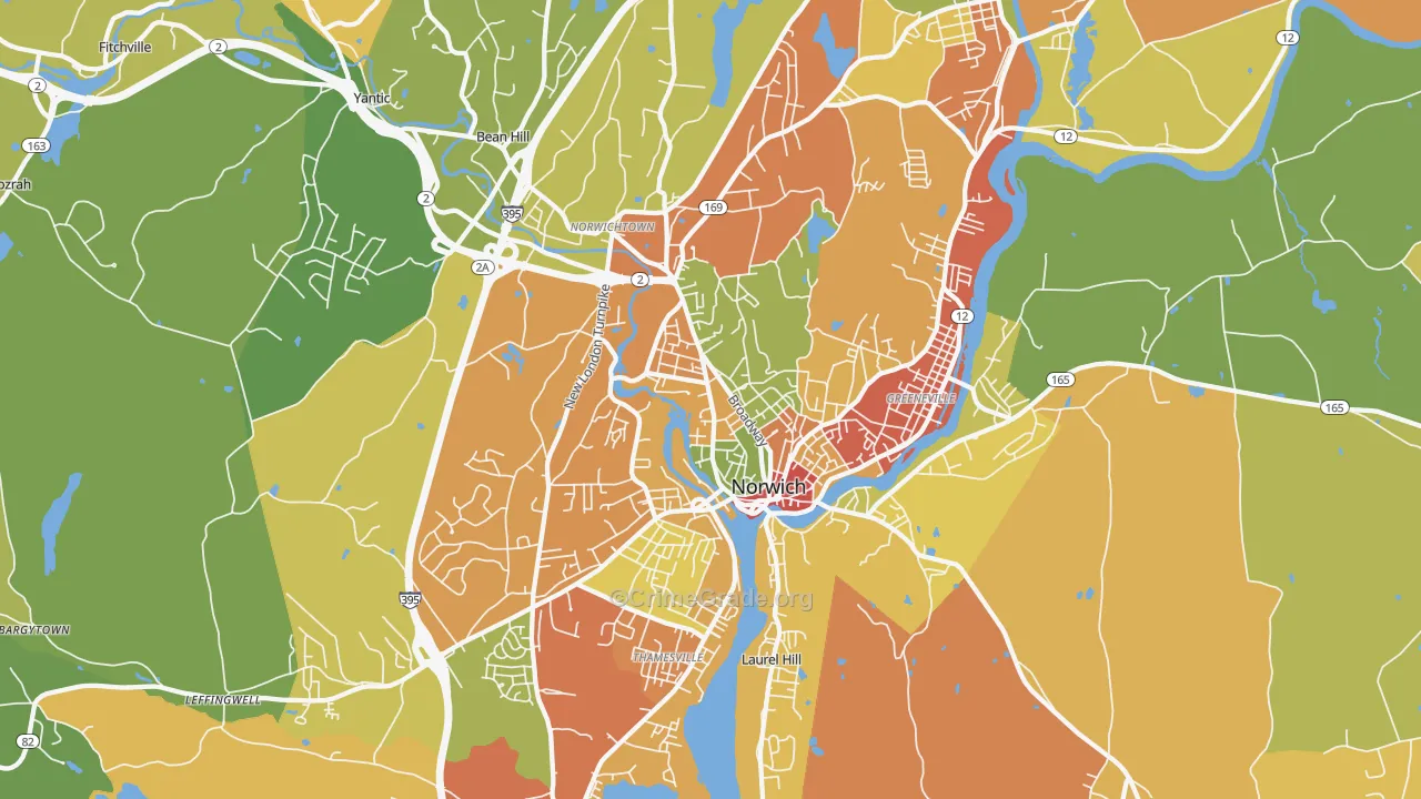 Norwich, CT Map of Robbery Rates