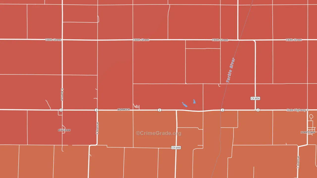 Norwich, IA Map of Robbery Rates
