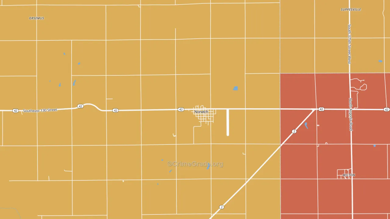Norwich, KS Map of Robbery Rates