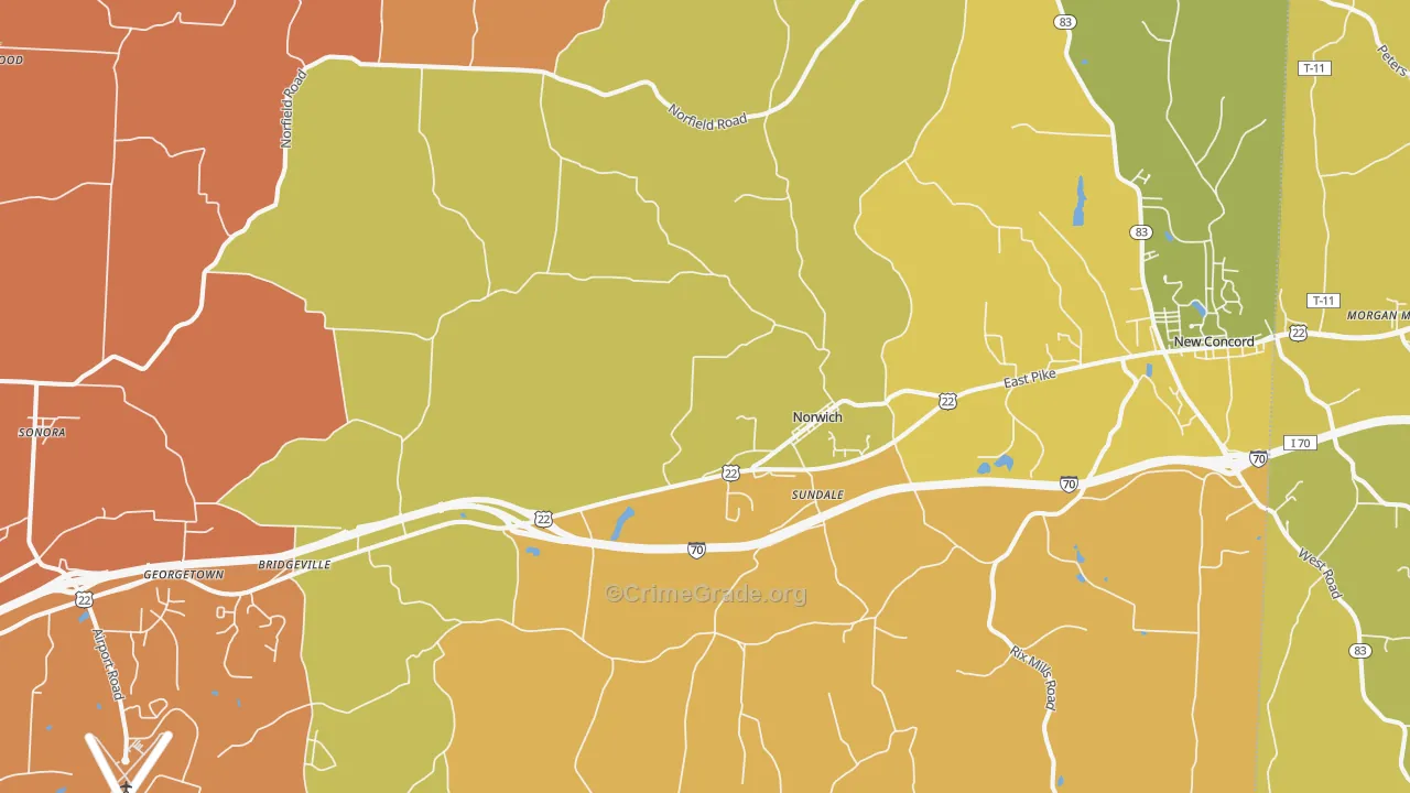 Norwich, OH Map of Robbery Rates