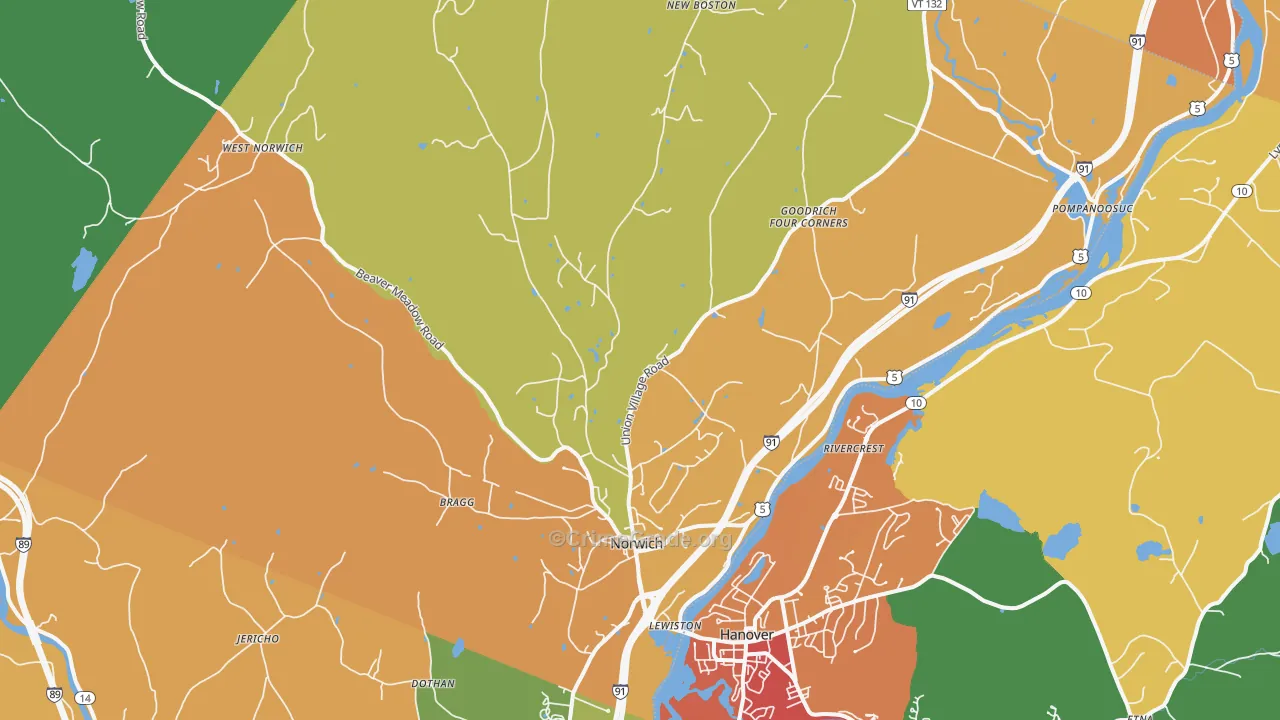 Norwich, VT Map of Robbery Rates
