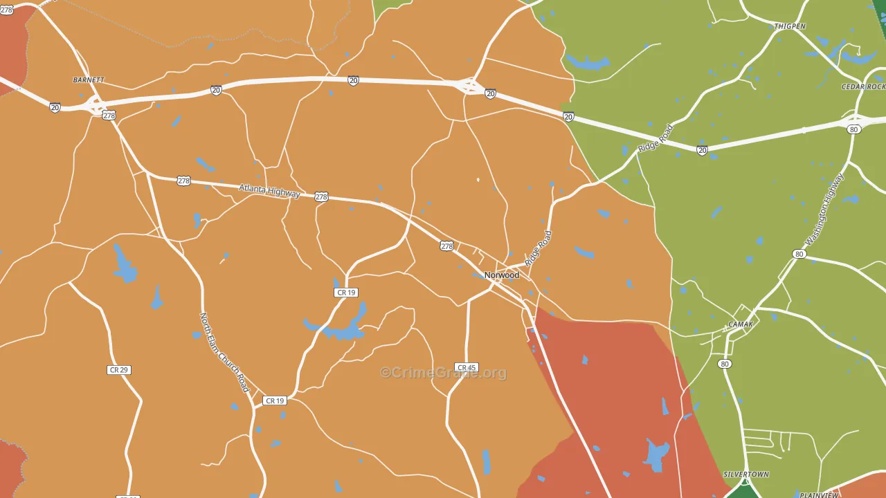 Norwood, GA Map of Robbery Rates