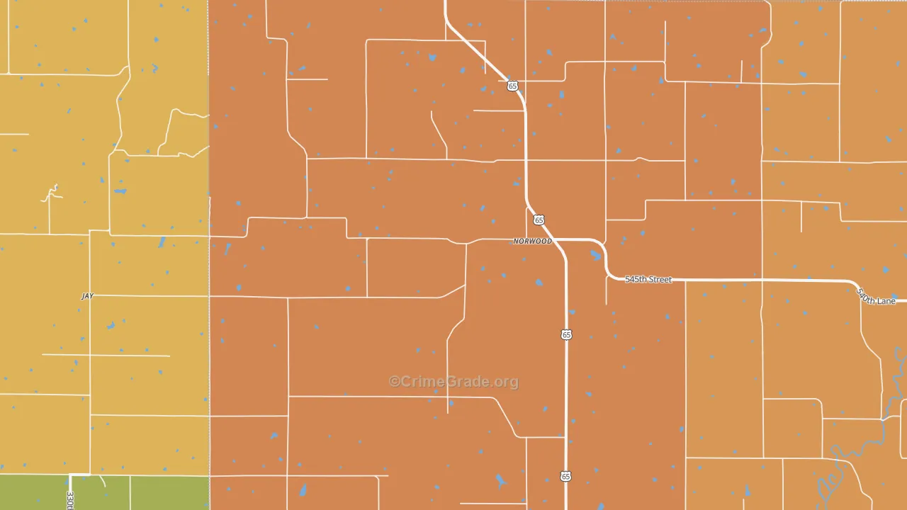 Norwood, IA Map of Robbery Rates
