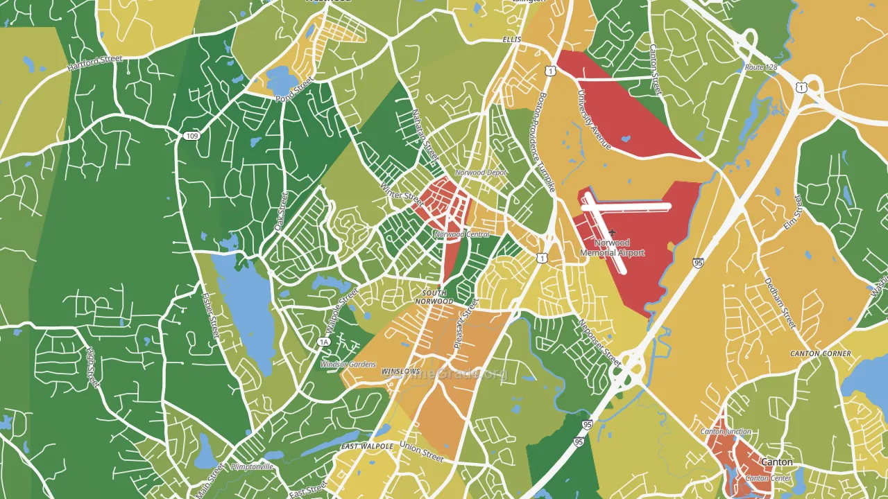 Norwood, MA Map of Robbery Rates